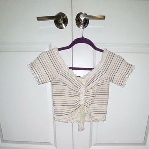 WHITE STRIPED OFF THE SHOULDER TOP
